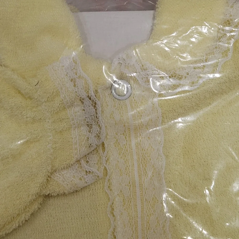 NOS Vintage‎ Cradlecraft Yellow Terry Cloth Lace Trim Baby Coverall Sleeper M